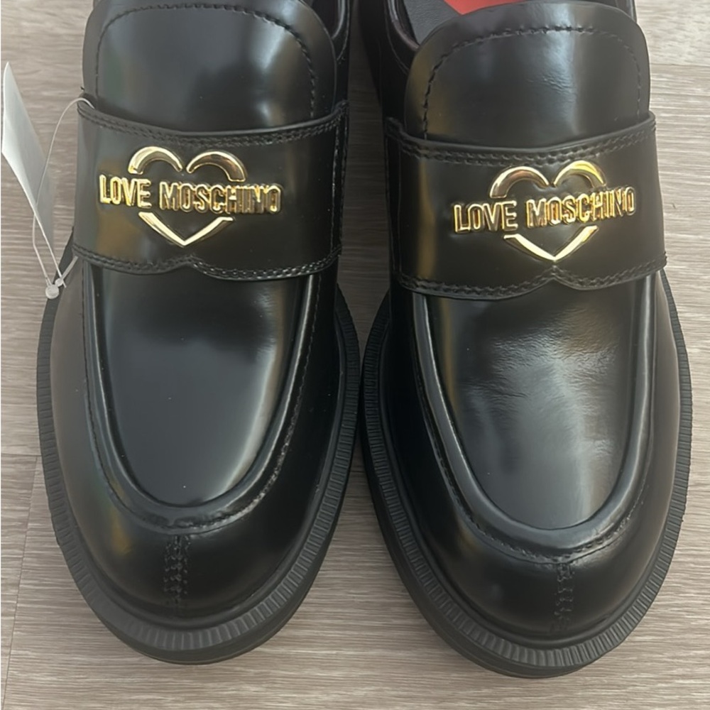 Love Moschino Black Shoes with Gold Heart Detail
